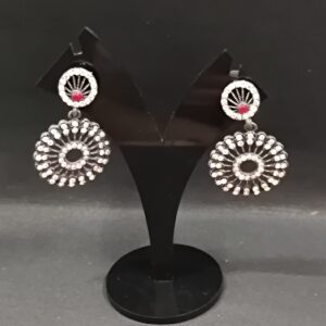 Trendy silver oxidized drop earring