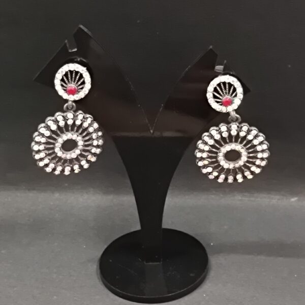 Trendy silver oxidized drop earring