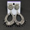 Trendy silver oxidized drop earring