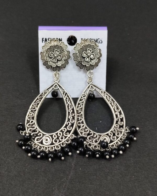 Trendy silver oxidized drop earring