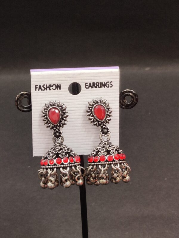 Trending Silver oxidized Jhumka with Red beads