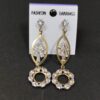 Trendy gold eye shape white stone dangle earring