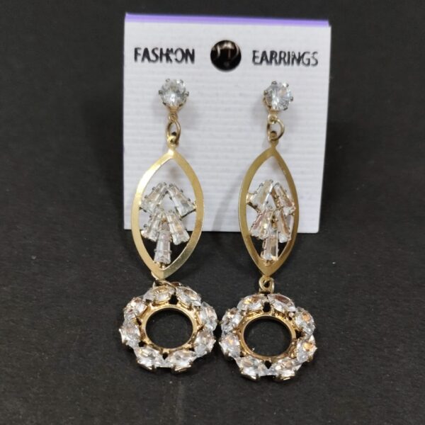 Trendy gold eye shape white stone dangle earring