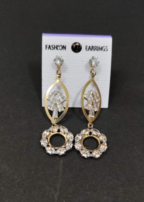 Trendy gold eye shape white stone dangle earring