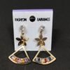 Trendy gold multi color stone dangle earring