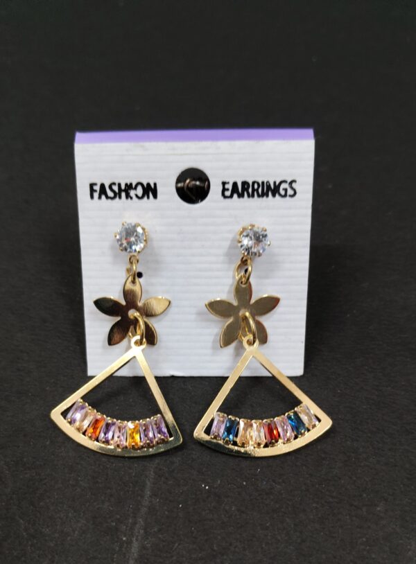 Trendy gold multi color stone dangle earring