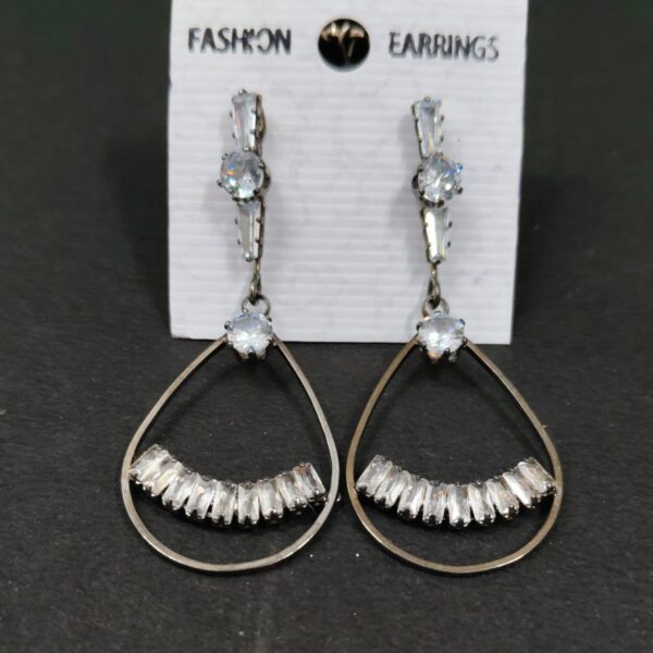 Trendy gold white stone dangle earring big