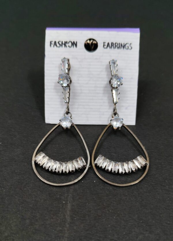 Trendy gold white stone dangle earring big