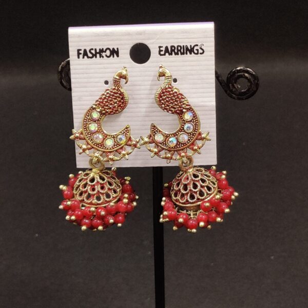 Trending Gold Jhumka with Red beads