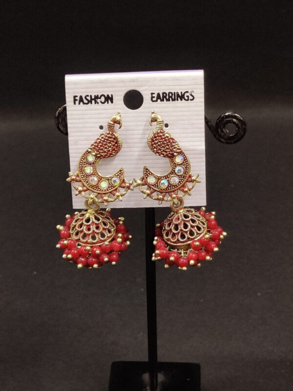 Trending Gold Jhumka with Red beads