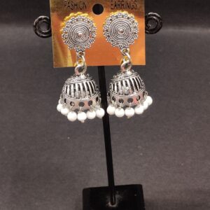Trending Silver Oxidized Jhumka with White beads