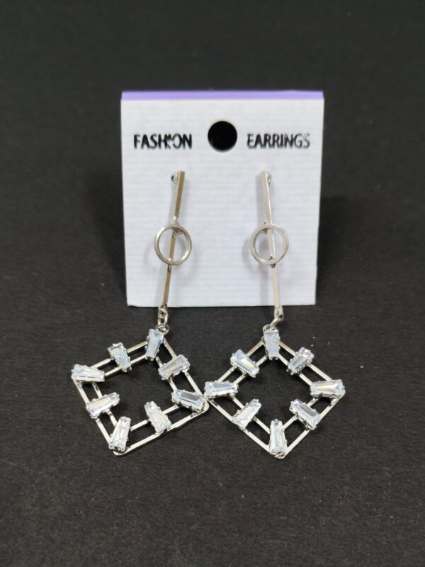 Trendy Silver Dangle earring with white stone