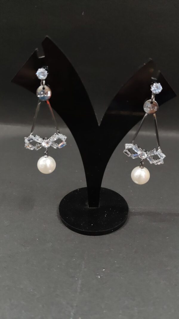 Trendy Silver Dangle white AD stone earring
