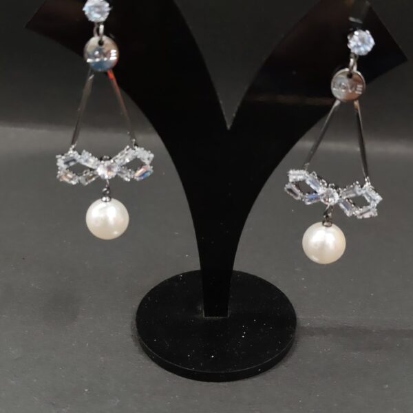 Trendy Silver Dangle white AD stone earring