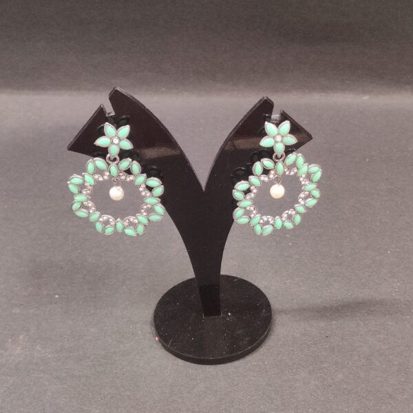 Fancy silver metal flower drop earrings