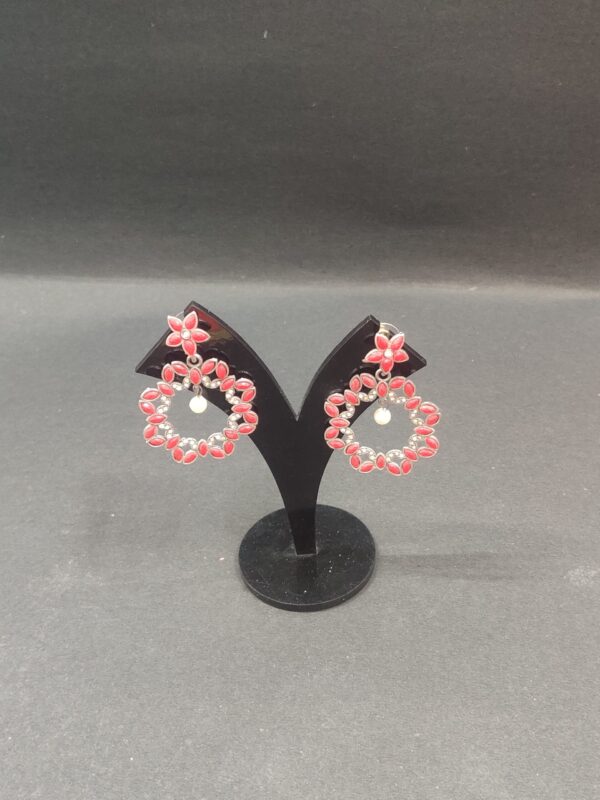 Fancy silver metal flower drop earrings
